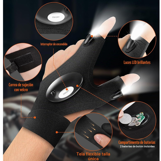 Guantes LED sin Dedos, Luz Justo Donde la Necesitas